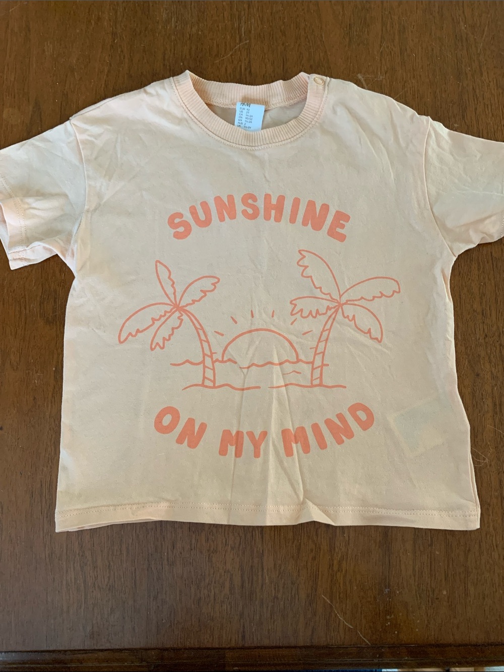 🍊5/$25 NWOT H&M Peach Short Sleeve Tee with Coral 'Sunshine on My Mind' 2T